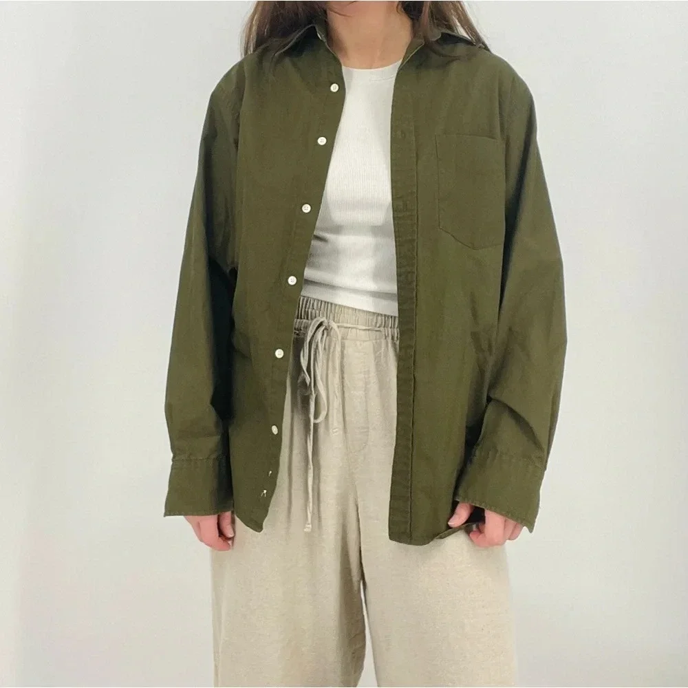 j. crew lush olive green oversized 100% cotton button down shirt size xs - Picture 7 of 7